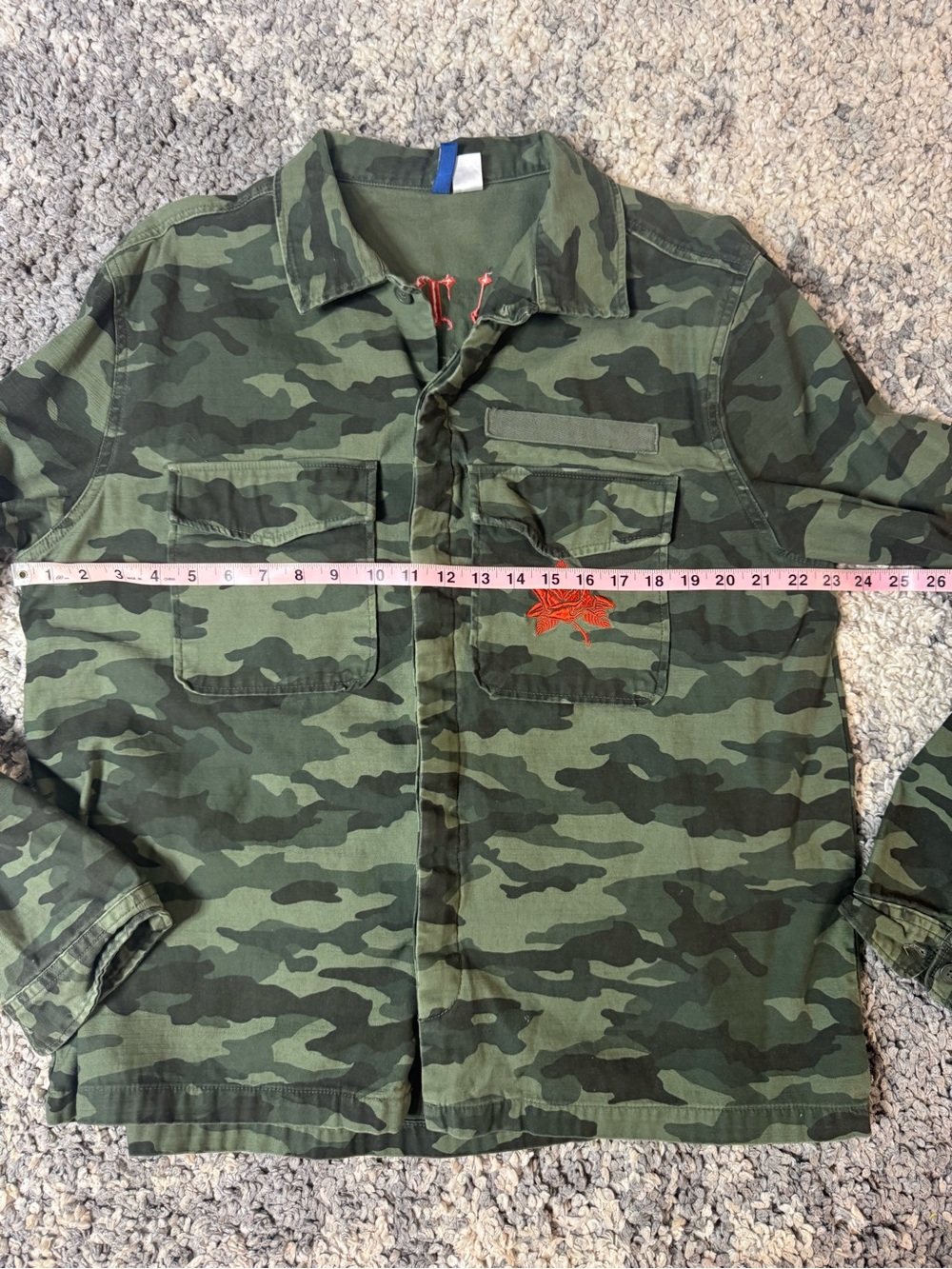Divided by H&M, Camo Print Long Sleeve Button Down Shirt Jacket with Embroidery - Picture 6 of 7